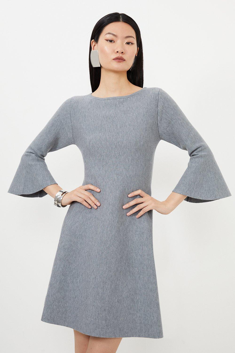 Compact Wool Look Double Faced Skater Dress With Full Sleeve | Karen Millen